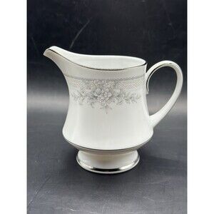 Legendary Noritake Creamer Sweet Leilani 3482 White Floral Silver Trim